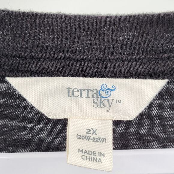 Terra & Sky Black Cotton Top Long-sleeve Elasticized Wrists Women's Plus Size 2X - Picture 3 of 5